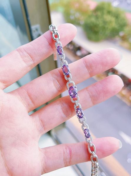 Light Luxury Amethyst Bracelet S925 Sterling Silver Korean Version Internet Celebrity Simple Chain Best Friend Birthday Holiday One Piece Shipping - Image 7