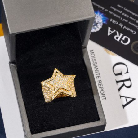 European And American Hip-Hop S925 Silver Inlaid D Color Vvs Moissan Five-Pointed Star Ring Men And Women Rings Ins Fashion Full Diamond - Image 4