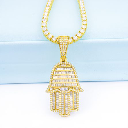 New S925 Silver Rectangular Palm Pendant, Men And Women, European And American Hip-Hop Mossanite Pendant Necklace - Image 4