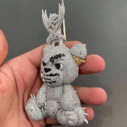 Factory Hot Sale 3D Cartoon Bear Hip-Hop Sterling Silver Diamond Full Diamond Pendant Mossanzircon European And American Women'S Necklace - Image 3