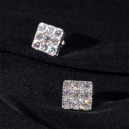 Drilled Hair, Fashionable And High-End 925 Silver Moissanite Square Earrings For Men And Women, And Earrings For Couples, Can Be Tested For Diamond Pen - Image 4