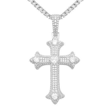 European And American Hip-Hop Copper Inlaid With 5A Zircon Cross Pendant Necklace Jewelry Can Be Worn Through A Single Stone Chain - Image 5