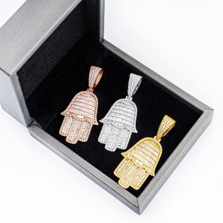 New S925 Silver Rectangular Palm Pendant, Men And Women, European And American Hip-Hop Mossanite Pendant Necklace - Image 2