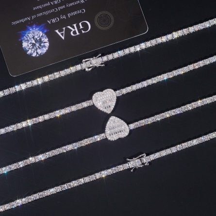 Diamond New 925 Silver Mossanite Tennis Chain Main Stone 3Mm Heart-Shaped Hip-Hop Necklace Hiphop Hot Sale - Image 3