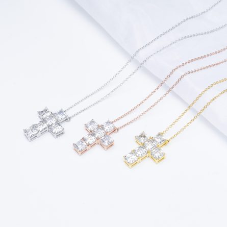 European And American Hip-Hop 925 Silver Inlaid 5.5Mm Pagoda Cut Mosan Cross Pendant Necklace Hip-Hop Necklace Accessories - Image 2