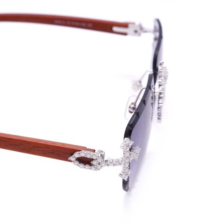 European And American Internet Celebrity Trendy Style Full Of Mosanite Stone Glasses Men And Women'S Personality Wooden Legs Semicircular Frame Multi-Color Lens - Image 3