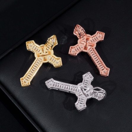 S925 Silver Inlaid Moissanite European And American Cross-Border Hip Hop Cross Pendant With Gra - Image 4