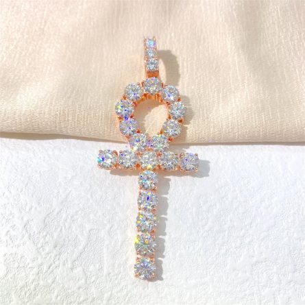 European And American Hot-Selling 925 Silver Mossan Diamond Hip Hop Necklace Angel Key Cross Hiphop Pendant Chain - Image 3