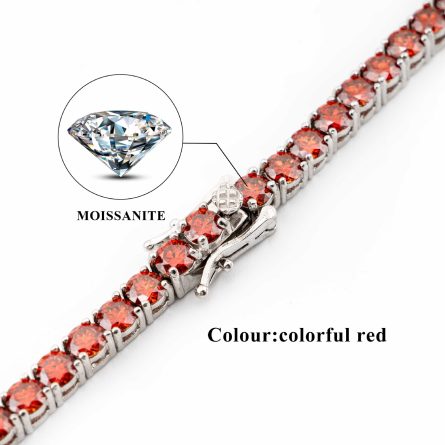 New 925 Silver Inlaid Colorful Red Mossan Hip Hop Single Stone Men'S Tennis Chain Hiphop Jewelry - Image 4