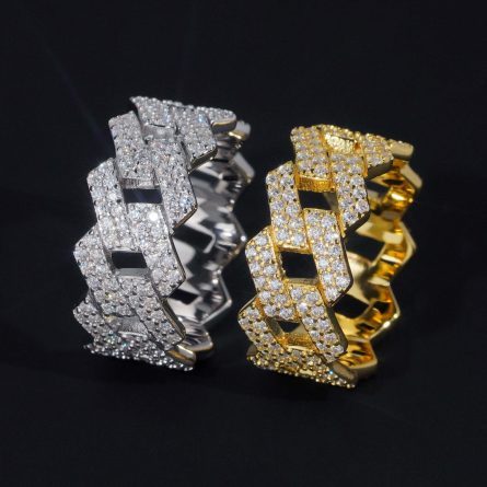 Hot D Color Vvs Moissanite Men And Women Double Row Rhombus Cuban Chain Ring Moissan Full-Inset Ring - Image 3