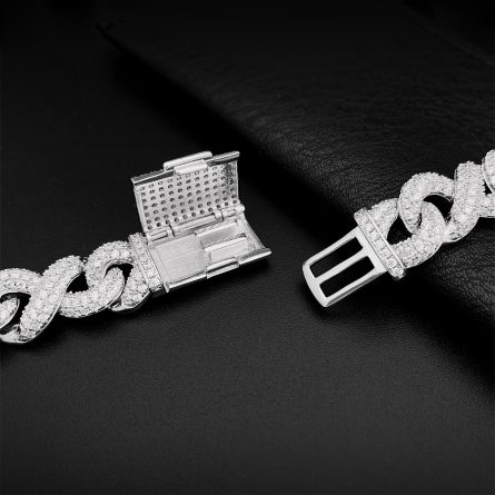 European And American Hiphop13Mm Silver Inlaid Zircon European And American Men'S Dense Diamond 8-Character Hip-Hop Necklace Big Gold Bracelet Spot - Image 4