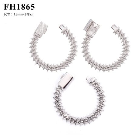 Diamond New 15Mm 3 Stone Thorn Cuban Bracelet Full Of Mossanite Stone European And American Hip-Hop Bracelet Accessories Sold - Image 5