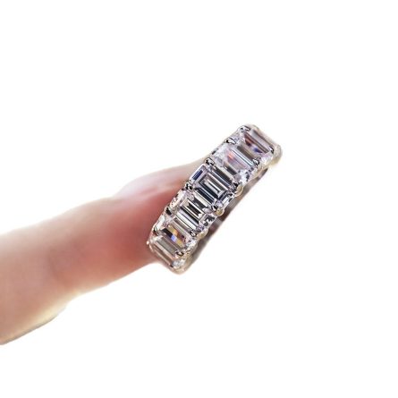 Emerald Cut Large Row Diamond Ring European And American Fashion S925 Silver Gold-Plated 50-Minute Row Diamond Wide Version Simulated Diamond Ring Trend - Image 5
