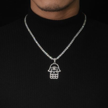 Hot-Selling S925 Silver Inlaid D Color Moissan Trendy Pendant European And American Foreign Trade Palm Hip-Hop Pendant Necklace - Image 4