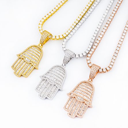 New S925 Silver Rectangular Palm Pendant, Men And Women, European And American Hip-Hop Mossanite Pendant Necklace - Image 5