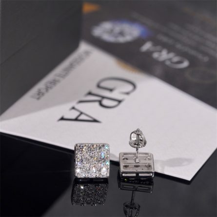 Drilled Hair, Fashionable And High-End 925 Silver Moissanite Square Earrings For Men And Women, And Earrings For Couples, Can Be Tested For Diamond Pen - Image 3