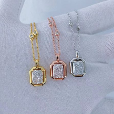 S925 Sterling Silver Ice Flower Cherdeen 9*7Mm Rectangular Necklace Blister Chain Light Luxury Design Necklace - Image 4