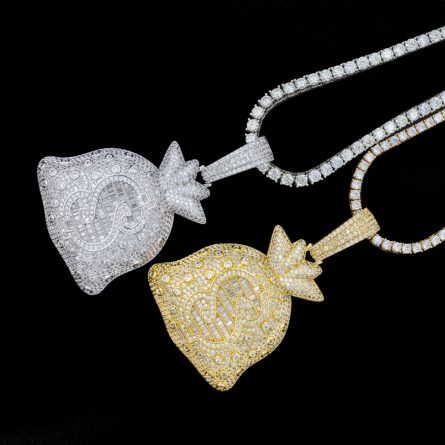 Diamond Hair, European And American Hot-Selling S925 Silver Inlaid Mossanite Big Money Bag Pendant Hip-Hop Wearable Cuban Chain Tennis Chain - Image 4