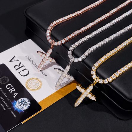European And American Hot-Selling 925 Silver Mossanite Hip-Hop Necklace, Alien Ascet Cross Hiphop Pendant - Image 3