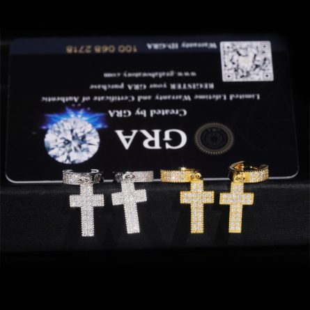 New Cross Earrings For Men And Women In Diamond Hair Jewelry, European And American S925 Inlaid With Mosan Hip-Hop White Ear Ring - Image 3