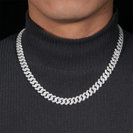 Border New Model Hot Sale 10Mm European And American S925 Sterling Silver Full-Inlaid Mossian Diamond Hip-Hop Rhombus Cuban Bracelet Necklace - Image 2