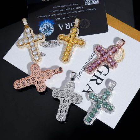 New Cross Hip Hop Pendant 925 Silver Color Moissanite European And American Personality Fashionable Men And Women - Image 3