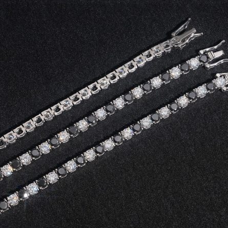 New Products Are Available, Fashionable Single Product S925 Silver Mossanite 4Mm Black And White Men And Women Universal Tennis Chain Bracelet - Image 3
