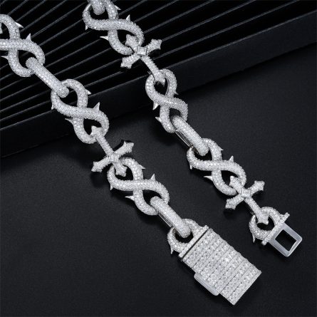 European And American Hiphop 16Mm Silver Inlaid Mosan Full Diamond Cuban Chain European And American Men'S Secret Diamond 8-Character Hip-Hop Necklace Bracelet - Image 4