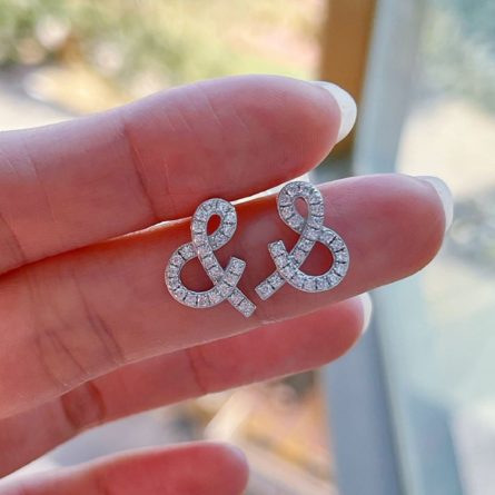 S925 Sterling Silver Korean Version High-End Diamond-Set Flower Earrings Gold Full Diamond Three-Ring Cross Earrings Light Luxury Versatile - Image 3