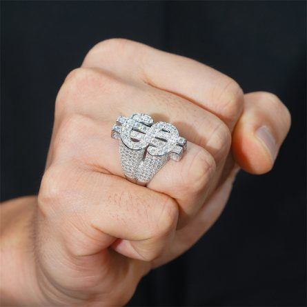 Hot S925 Silver Inlaid D Color Moissan Us Bill Ring Silver Jewelry Hiphop European And American Hip Hop Personalized Men'S Ring - Image 4