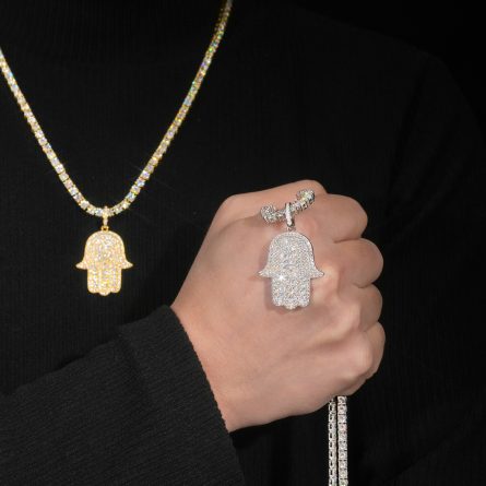 Huotong Global Hot Sales 925 Silver Gold Plated Fully Inlaid D Color Moissanite Palm Pendant Single Pendant Can Be Used As Tennis Chain - Image 3