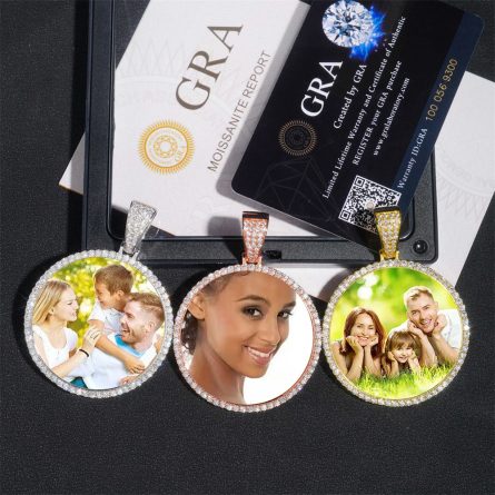 European And American Hip-Hop Inner Diameter 40Mm Photo Frame Pendant S925 Silver Inlaid Moissanite Diy Round Photo Jewelry Pendant - Image 3