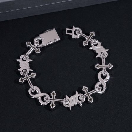 Diamond Hair New European And American 12Mm Hip-Hop Bracelet 925 Silver-Inlaid Mossanite 8-Character Cross European And American Hiphop - Image 3