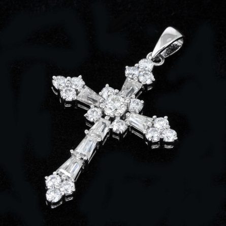 Direct Supply S925 Silver Platinum D Color Moissanite Cross Pendant With Twisted Chain Sweater Chain - Image 2