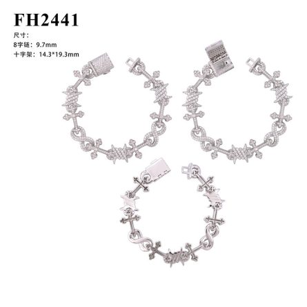 Diamond Hair New European And American 12Mm Hip-Hop Bracelet 925 Silver-Inlaid Mossanite 8-Character Cross European And American Hiphop - Image 5