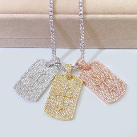 New S925 Silver Rectangular Tag Hip-Hop Pendant Men And Women Same Style European And American Hip-Hop Mossan Diamond Pendant Necklace - Image 5