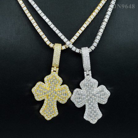 INS Amazon hot selling S925 silver moissanite small ladder square cross hip hop style - Image 4
