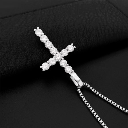Ins European And American Hot Selling 5Mm925 Silver-Set Mosan Cross Hip-Hop Pendant Can Be Worn Through A Single Stone Necklace - Image 4