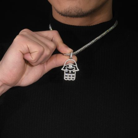 Hot-Selling S925 Silver Inlaid D Color Moissan Trendy Pendant European And American Foreign Trade Palm Hip-Hop Pendant Necklace - Image 3