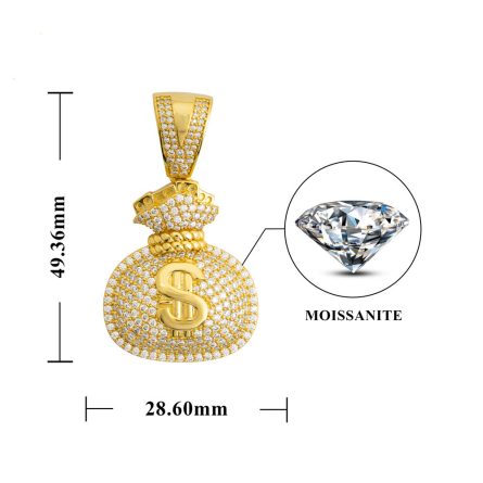 New S925 Silver And Us Money Bag Pendant, Men And Women Same Style European And American Hip-Hop Rectangular Mossan Pendant Necklace - Image 5