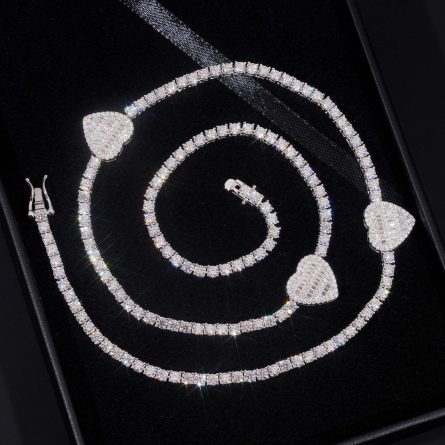 Diamond New 925 Silver Mossanite Tennis Chain Main Stone 3Mm Heart-Shaped Hip-Hop Necklace Hiphop Hot Sale - Image 4