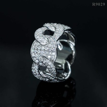 Border Fashion Hip-Hop Mossan Stone Cuban Chain Ring Full Of Mossan Electroplated Real Gold Trend European And American Men'S Ring - Image 3