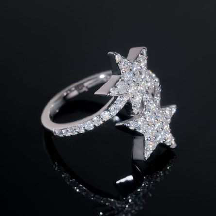 Diamond Hair, European And American Cross-Border Hot-Selling High-End S925 Silver-Inlaid D-Color Moissanite Personality Hip-Hop Style Star Ring - Image 3