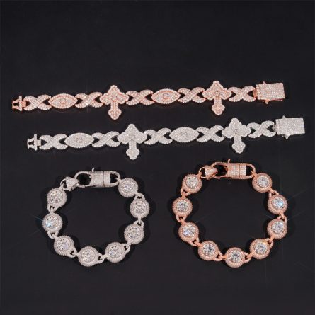 Diamond Hair New 12Mm Hip-Hop Men'S Bracelet 925 Silver-Full Mossanite Eyes Cross European And American Hiphop - Image 4