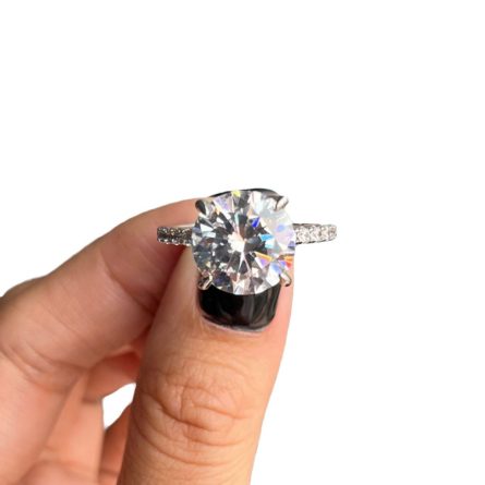 New Luxury S925 Sterling Silver Moissan Diamond 3 Carat Ring Holder Ring Full Inlay Design Classic Four-Claw Ring Wholesale - Image 5