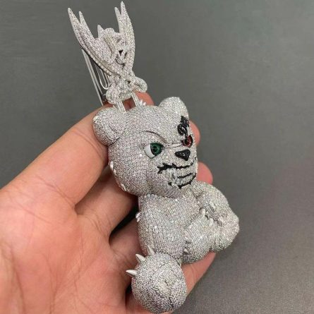 Factory Hot Sale 3D Cartoon Bear Hip-Hop Sterling Silver Diamond Full Diamond Pendant Mossanzircon European And American Women'S Necklace - Image 4