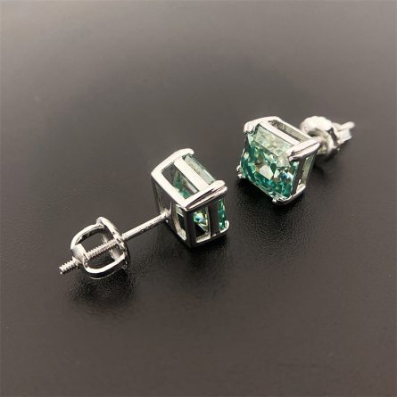 Amazon'S New Model Of Men And Women'S Special-Shaped Blue-Green Pagoda Cut Vvs925 Sterling Silver Earrings Inlaid With Mosan Hip-Hop Earrings - Image 3