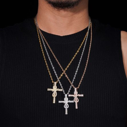 925 Silver Inlaid Moissanite European And American  Hip-Hop Cross Pendant - Image 2