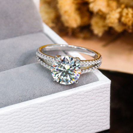 Diamond Hair Girls' Wedding Ring S925 Silver-Full Mossanite Round 3 Carats Simple And Fashionable Style Past Diamond Test Pen Gra - Image 4