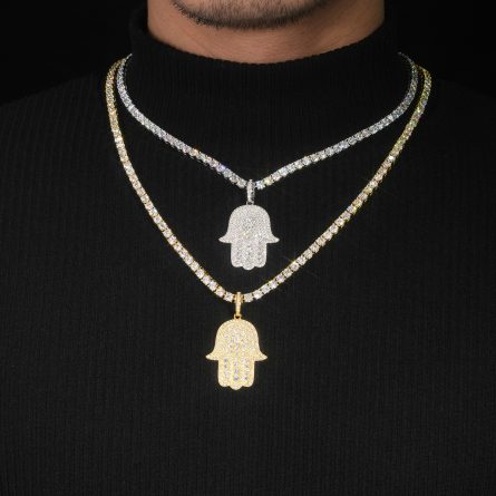 Huotong Global Hot Sales 925 Silver Gold Plated Fully Inlaid D Color Moissanite Palm Pendant Single Pendant Can Be Used As Tennis Chain - Image 4